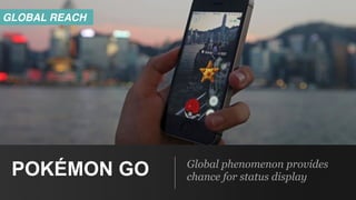 Global phenomenon provides
chance for status displayPOKÉMON GO
GLOBAL REACH
 