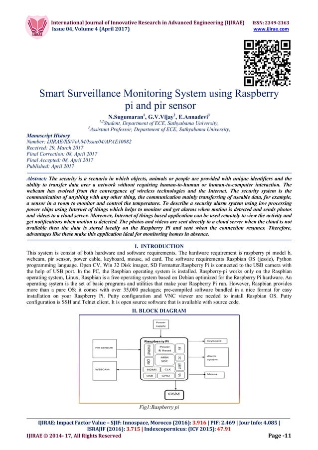 Smart Surveillance Monitoring System using Raspberry pi and pir sensor ...