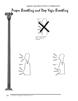 102
Egyptian Yoga Mystic Postures of Enlightenment
Fig. B Fig. C
Above: Chest breathing.
Below: Abdominal
breathing.
Fig. A
 