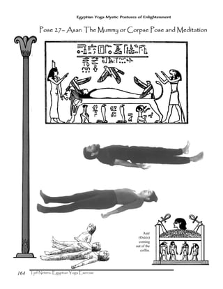 164
Egyptian Yoga Mystic Postures of Enlightenment
Asar
(Osiris)
coming
out of the
coffin.
Pose 27Pose 27Pose 27Pose 27–––– Asar: The Mummy or Corpse Pose and MedAsar: The Mummy or Corpse Pose and MedAsar: The Mummy or Corpse Pose and MedAsar: The Mummy or Corpse Pose and Mediiiittttaaaationtiontiontion
 