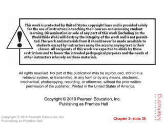 Chapter 3- slide 35
Copyright © 2010 Pearson Education, Inc.
Publishing as Prentice Hall
All rights reserved. No part of this publication may be reproduced, stored in a
retrieval system, or transmitted, in any form or by any means, electronic,
mechanical, photocopying, recording, or otherwise, without the prior written
permission of the publisher. Printed in the United States of America.
Copyright © 2010 Pearson Education, Inc.Copyright © 2010 Pearson Education, Inc.
Publishing as Prentice HallPublishing as Prentice Hall
 