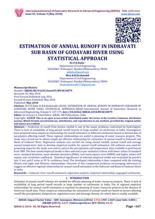 ESTIMATION OF ANNUAL RUNOFF IN INDRAVATI SUB BASIN OF GODAVARI RIVER ...