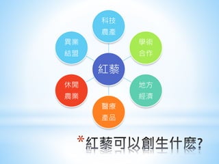 *
紅藜
科技
農產
學術
合作
地方
經濟
醫療
產品
休閒
農業
異業
結盟
 