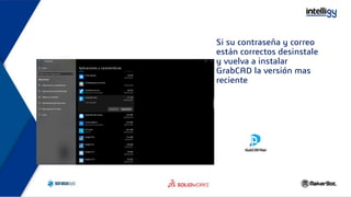 Si su contraseña y correo
están correctos desinstale
y vuelva a instalar
GrabCAD la versión mas
reciente
 