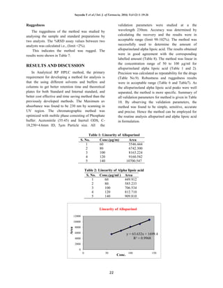 Method development and validation for the estimation of Allopurinol and ...