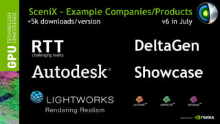 SceniX - Example Companies/Products
+5k downloads/version       v6 in July


                        DeltaGen
                        Showcase
 