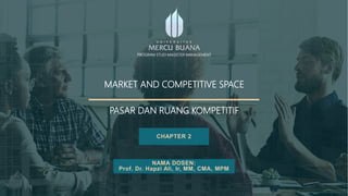 MARKET AND COMPETITIVE SPACE
PASAR DAN RUANG KOMPETITIF
CHAPTER 2
NAMA DOSEN:
Prof. Dr. Hapzi Ali, Ir, MM, CMA, MPM
PROGRAM STUDI MAGISTER MANAGEMENT
 