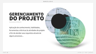 Aplicação de conhecimento, habilidades,
ferramentas e técnicas às atividades de projeto
a fim de atender seus requisitos através de
alguns processos...
GERENCIAMENTO
DO PROJETO
 
