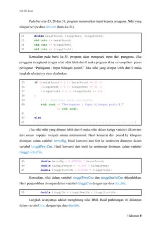 03.06. Menentukan Body Mass Index Menggunakan Bahasa Pemrograman C++ | PDF