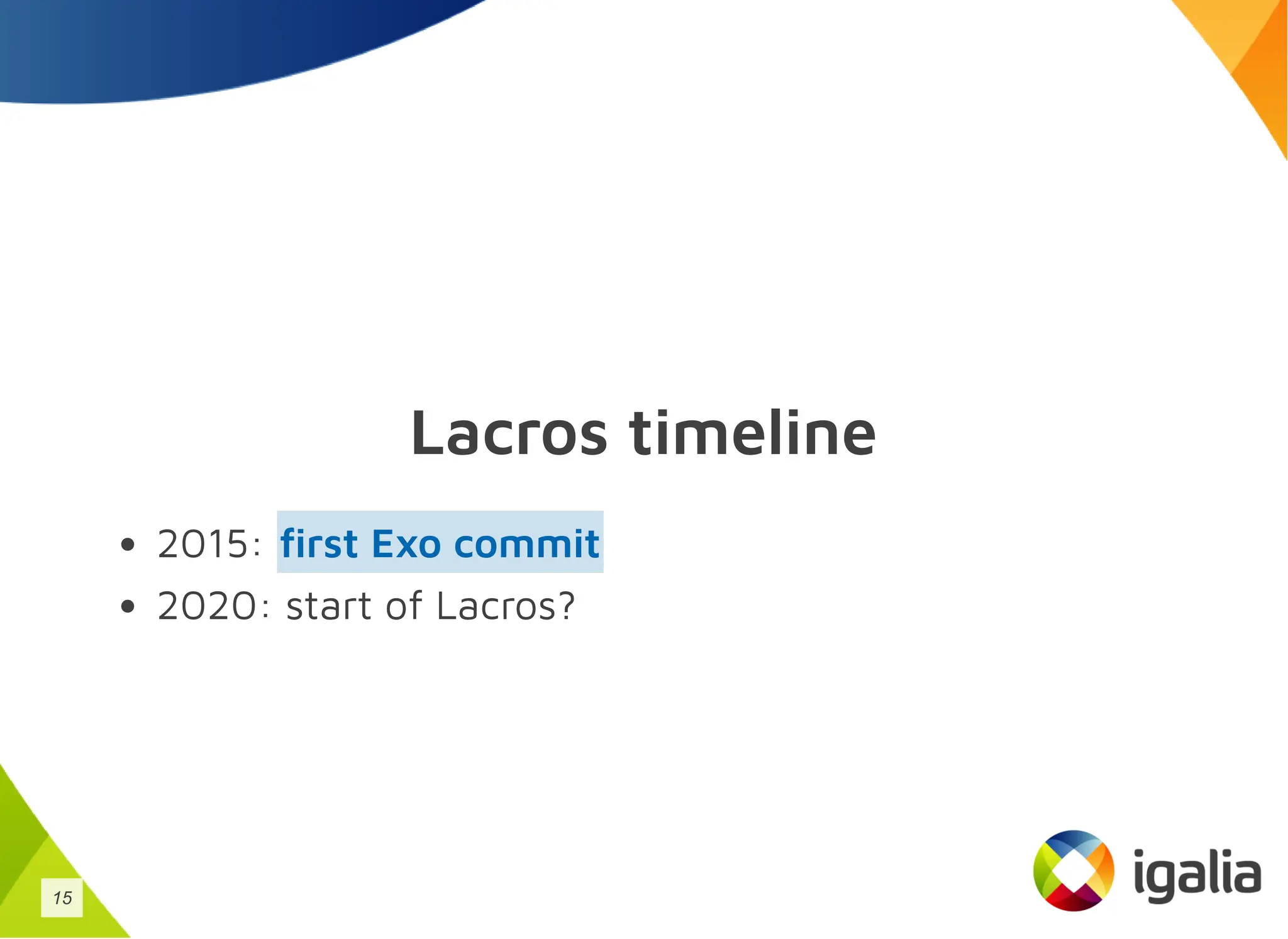 Lacros timeline
2015:
2020: start of Lacros?
first Exo commit
15
 