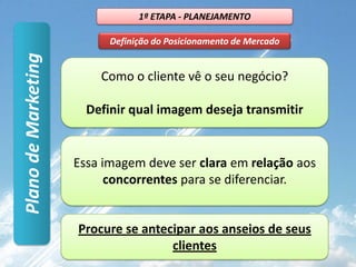 1ª ETAPA - PLANEJAMENTOAnálise de AmbienteFatores internosConcorrênciaMICROCONTROLOPlano de MarketingOnde encontro informação?Nos mesmo lugares do slide anterior mas será preciso fazer Análises, Tabulações, Gráficos etc.Além de analisar pesquisas qualitativas e quantitativas.