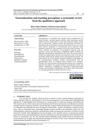 Neuroeducation and teaching perception: a systematic review from the ...