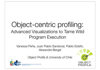 Object-centric proﬁling:
Advanced Visualizations to Tame Wild
       Program Execution
  Vanessa Peña, Juan Pablo Sandoval, Pablo Estefo,
                 Alexandre Bergel

          Object Proﬁle & University of Chile
 