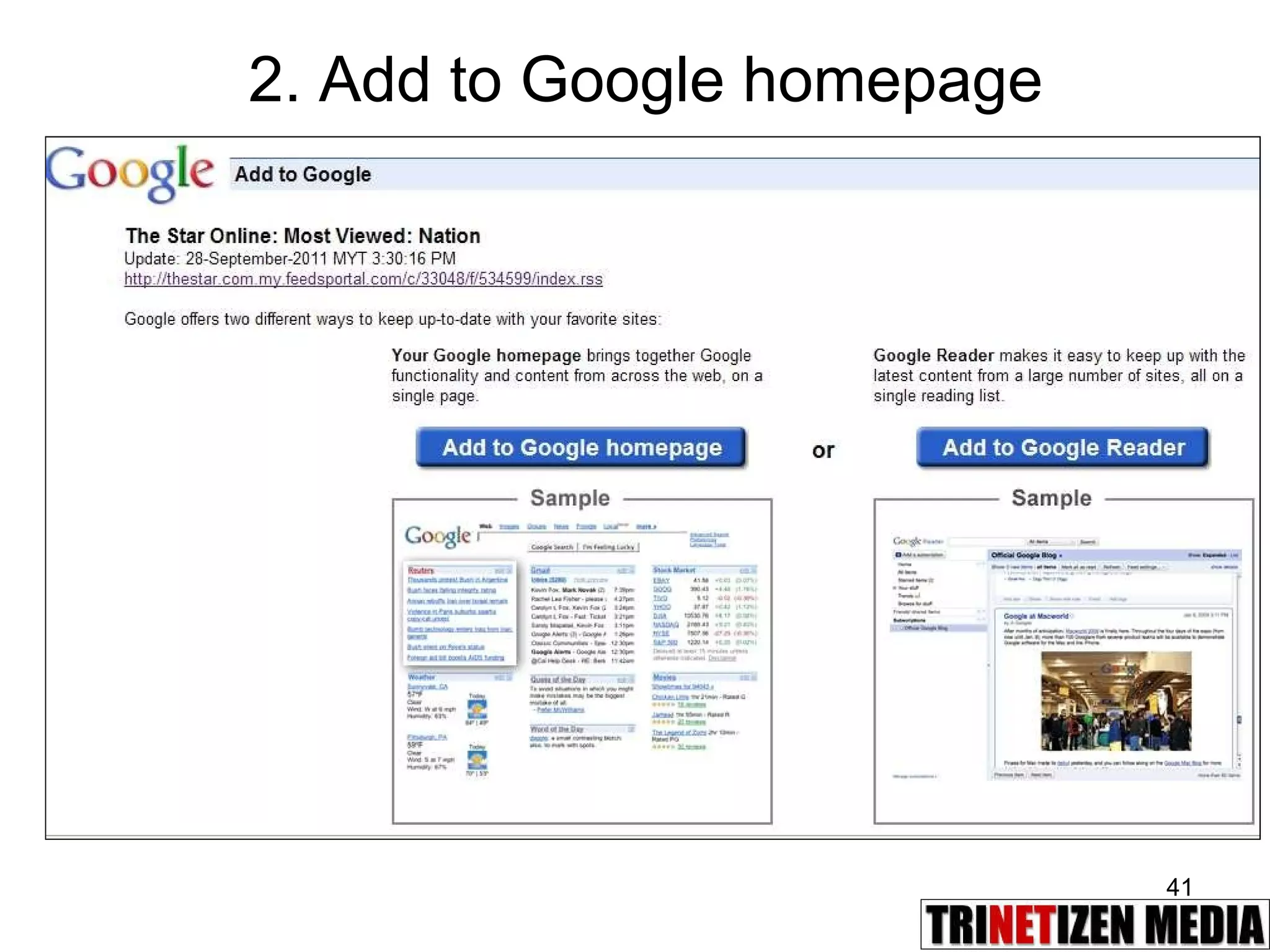 2. Add to Google homepage 