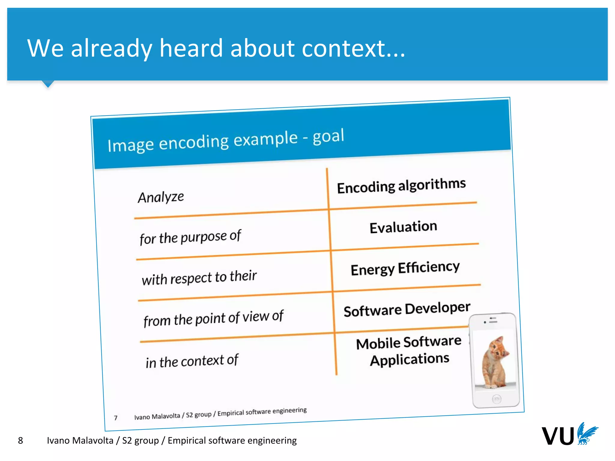 Vrije Universiteit Amsterdam
8 Ivano Malavolta / S2 group / Empirical software engineering
We already heard about context...
 