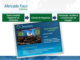 Quero ampliar                        Promoção de Marca
 Negócios na    Canais de Negócios     e Construção de
  Colômbia                                 Imagem
 