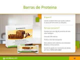 1212
O que é?
Lanche saudável doce que ajuda a reduzir
os picos de fome entre as refeições.
Por que consumir?
Contém cerca de 10g de proteínas de alto
valor biológico
Cerca de 140 calorias
Prática e fácil de transportar
Dois sabores com cobertura de chocolate:
Brownie e Citrus Lemon
Excelente opção nos momentos de desejo
por doce. Coma sem culpa!
Barras de Proteina
 