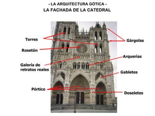 Rosetón Torres Gabletes Gárgolas Doseletes Pórtico Galería de retratos reales Arquerías - LA ARQUITECTURA GÓTICA - LA FACHADA DE LA CATEDRAL 