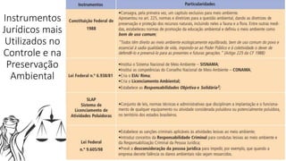 Instrumentos
Jurídicos mais
Utilizados no
Controle e na
Preservação
Ambiental
 