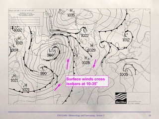 ENVI1400 : Meteorology and Forecasting : lecture 3 16
Surface winds cross
isobars at 10-35
 