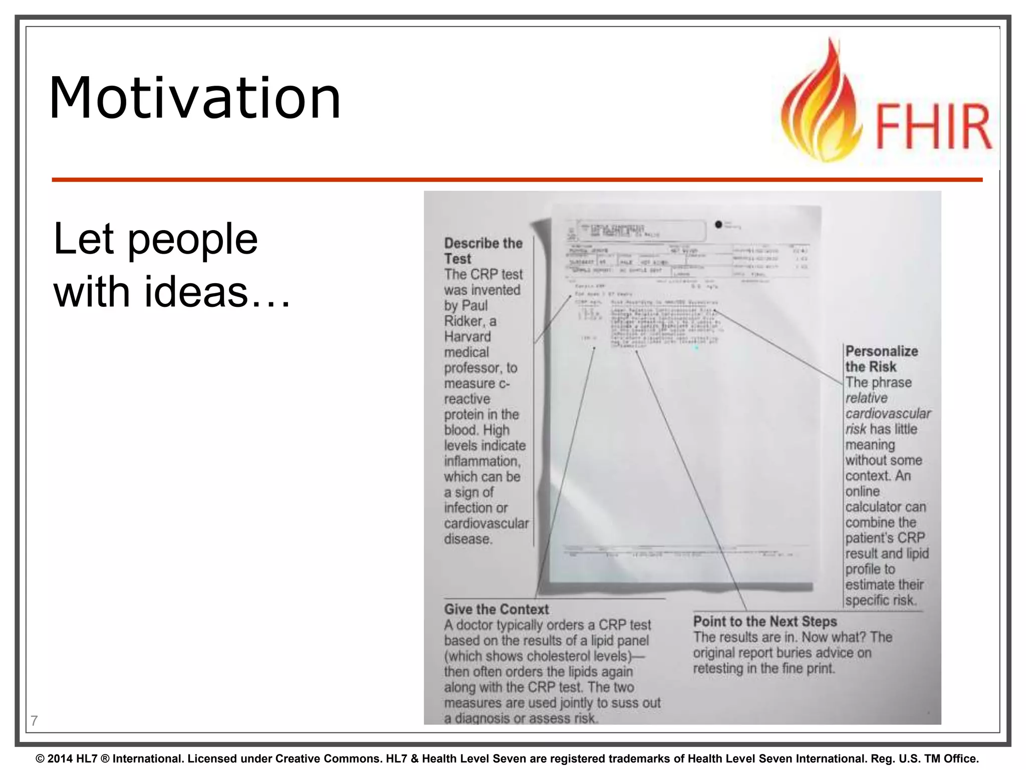 Motivation 
Let people 
with ideas… 
7 
© 2014 HL7 ® International. Licensed under Creative Commons. HL7 & Health Level Seven are registered trademarks of Health Level Seven International. Reg. U.S. TM Office. 
 