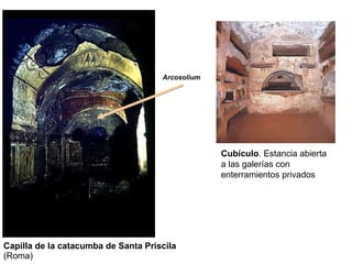Capilla de la catacumba de Santa Priscila  (Roma) Arcosolium Cubículo . Estancia abierta a las galerías con enterramientos privados 