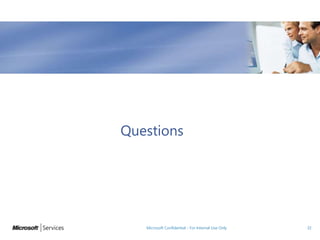 Questions
Microsoft Confidential - For Internal Use Only 32
 