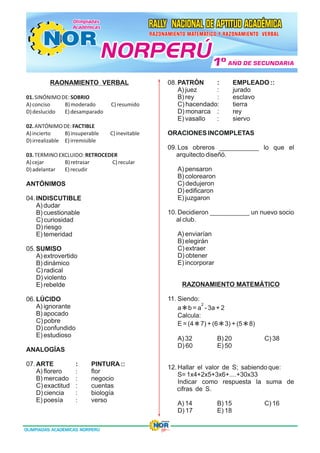EXAMENES CONCURSO NORPERÚ - SECUNDARIA