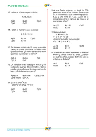 EXAMENES CONCURSO NORPERÚ - SECUNDARIA
