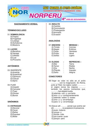 EXAMENES CONCURSO NORPERÚ - SECUNDARIA