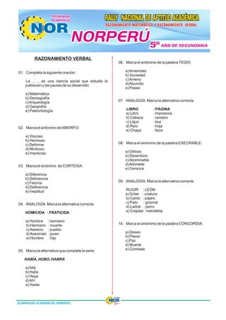 EXAMENES CONCURSO NORPERÚ - SECUNDARIA