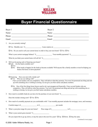 Questionare Finance Buyer Financial Questionnaire | DOC