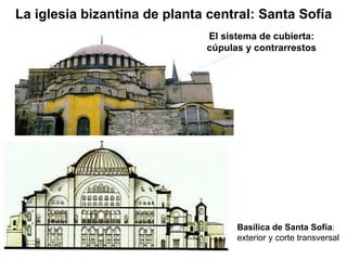 El sistema de cubierta: cúpulas y contrarrestos Basílica de Santa Sofía : exterior y corte transversal La iglesia bizantina de planta central: Santa Sofía 