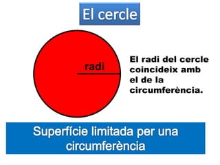 El radi del cercle
radi   coincideix amb
       el de la
       circumferència.
 