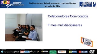 Pernambuco 
02 SET 2014 
Organização: 
Patrocínio: 
ApoioInstitucional: 
Apoio: 
Melhorandoo Relacionamentocom osclientesatravésde BPM 
ColaboradoresConvocados 
Times multidisciplinares  