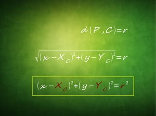 d (P ,C )=r
√(x −X C
)
2
+(y −Y C
)
2
=r
(x −X C
)
2
+(y −Y C
)
2
=r 2
 