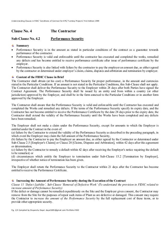 Clause 4.2 Performance SecurityUnderstanding Clauses in FIDIC ‘Condi…