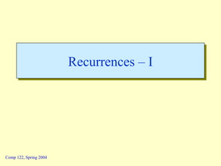 Comp 122, Spring 2004
Recurrences – IRecurrences – I
 