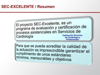 SEC-EXCELENTE / Resumen
Implicación Servicios
de Cardiología y
Profesionales
 
