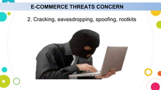 E-COMMERCE THREATS CONCERN
2. Cracking, eavesdropping, spoofing, rootkits
 