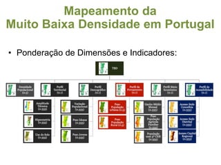 Mapeamento da 
Muito Baixa Densidade em Portugal 
• Ponderação de Dimensões e Indicadores: 
 