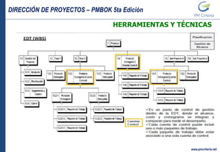DIRECCIÓN DE PROYECTOS – PMBOK 5ta Edición
www.pmcriteria.net
HERRAMIENTAS Y TÉCNICAS
 