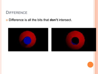 DIFFERENCE
 Difference is all the bits that don’t intersect.
 