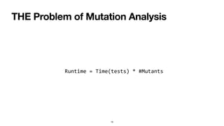 THE Problem of Mutation Analysis
19
Runtime = Time(tests) * #Mutants
 