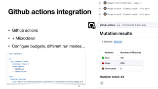 • Github actions
• + Microdown
• Con
fi
gure budgets, di
ff
erent run modes…
25
Github actions integration
 