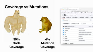 Coverage vs Mutations
9
30%
Code
Coverage
4%
Mutation
Coverage
 