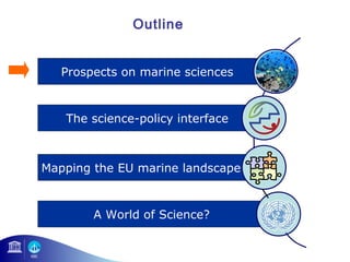 Outline 
Prospects on marine sciences 
The science-policy interface 
Mapping the EU marine landscape 
A World of Science? 
 