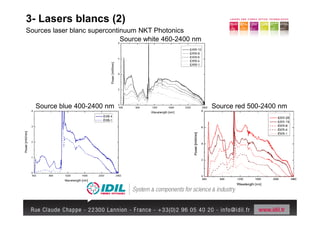 3- Lasers blancs (2)
Sources laser blanc supercontinuum NKT Photonics
                              Source white 460-2400 nm




  Source blue 400-2400 nm                                Source red 500-2400 nm
 