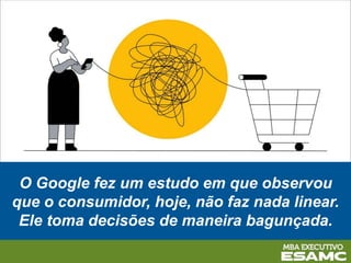 O Google fez um estudo em que observou
que o consumidor, hoje, não faz nada linear.
Ele toma decisões de maneira bagunçada.
 