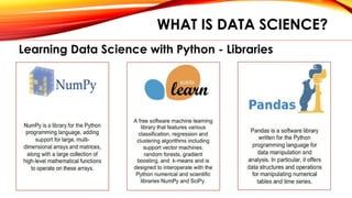 WHAT IS DATA SCIENCE?
Learning Data Science with Python - Libraries
 